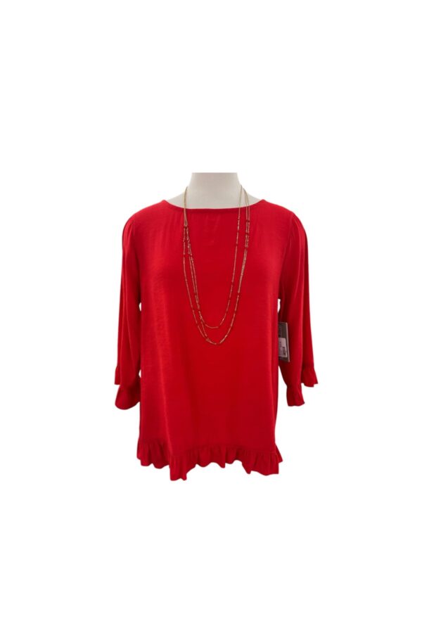 MULTIPLES RUFFLE HEM & SLEEVE BUTTON BACK TOP