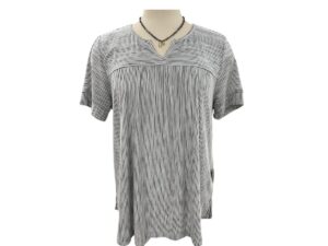 SOUTHERN LADY SHORT SLEEVE NOTCH NECK STRIPE TOP