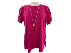 SOUTHERN LADY SHORT SLEEVE EYELET KNIT LINED TOP