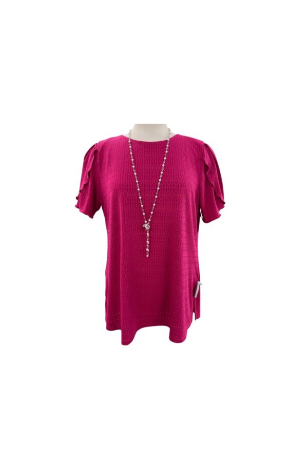 SOUTHERN LADY SHORT SLEEVE EYELET KNIT LINED TOP