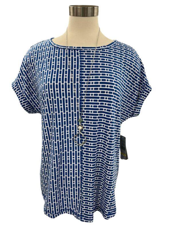 MULTIPLES SHORT SLEEVE ROYAL & WHITE BUTTON BACK TOP - Image 4