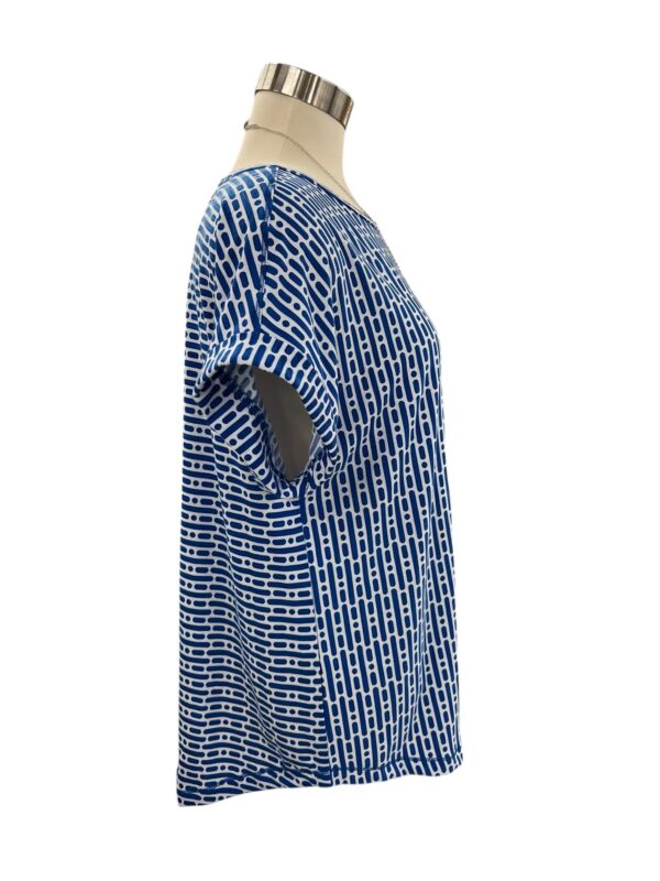 MULTIPLES SHORT SLEEVE ROYAL & WHITE BUTTON BACK TOP - Image 3