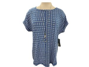 MULTIPLES SHORT SLEEVE ROYAL & WHITE BUTTON BACK TOP
