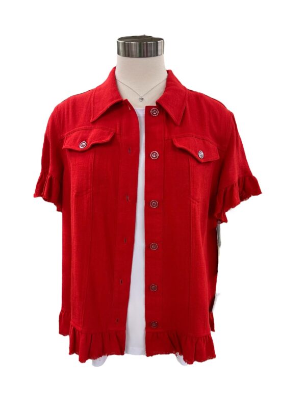 MULTIPLES SHORT SLEEVE RUFFLE SLEEVE/HEM JACKET - Image 2