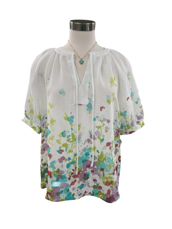 K&C CLOTHING WHITE FLORAL SHORT SLEEVE BLOUSE - Image 2