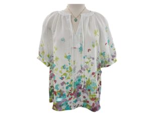 K&C CLOTHING WHITE FLORAL SHORT SLEEVE BLOUSE