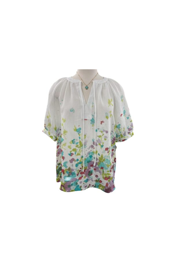 K&C CLOTHING WHITE FLORAL SHORT SLEEVE BLOUSE