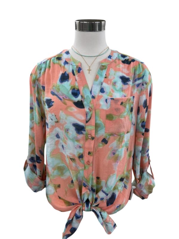 K&C CLOTHING CORAL/WISTERIA PRINT BLOUSE - Image 2