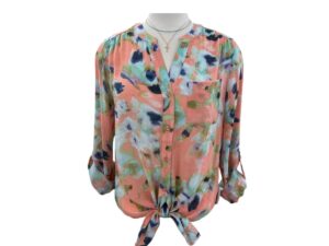 K&C CLOTHING CORAL/WISTERIA PRINT BLOUSE