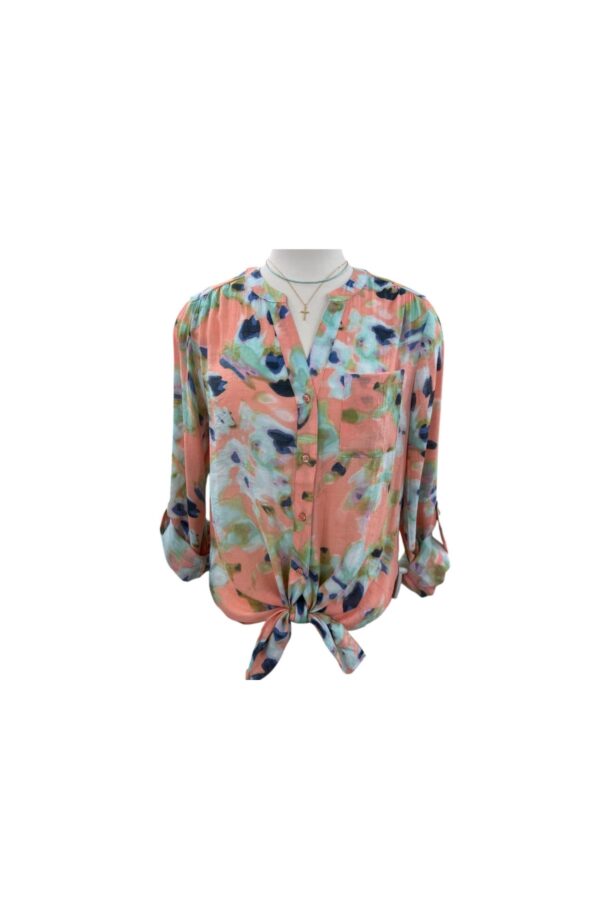 K&C CLOTHING CORAL/WISTERIA PRINT BLOUSE