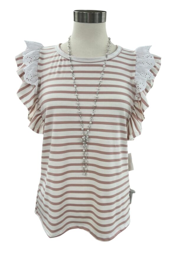 GILLI STRIPED RUFFLE TRIM KNIT TOP - Image 3