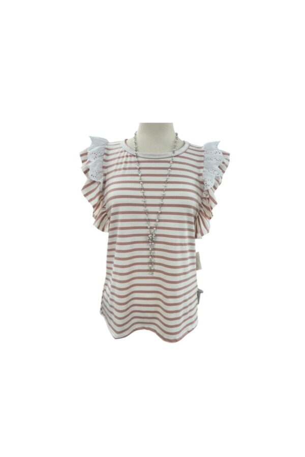 GILLI STRIPED RUFFLE TRIM KNIT TOP
