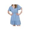 BLUPEPPER SPLIT NECK CHAMBRAY MINI DRESS