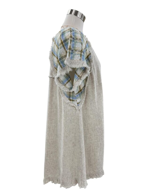UMGEE LINEN BLEND TOP WITH PLAID SLEEVES - Image 4