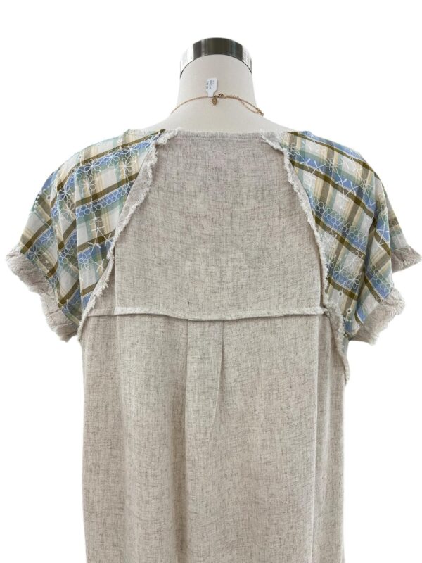 UMGEE LINEN BLEND TOP WITH PLAID SLEEVES - Image 2