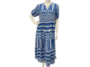 MULTIPLES ROYAL & WHITE PUFF SLEEVE PRINT MAXI