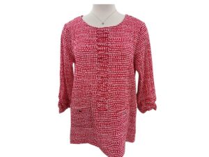 MULTIPLES POLKA DOT SHIRRED FRONT POCKET TOP
