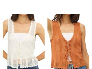 BE COOL CROCHET KNIT TIE SWEATER VEST