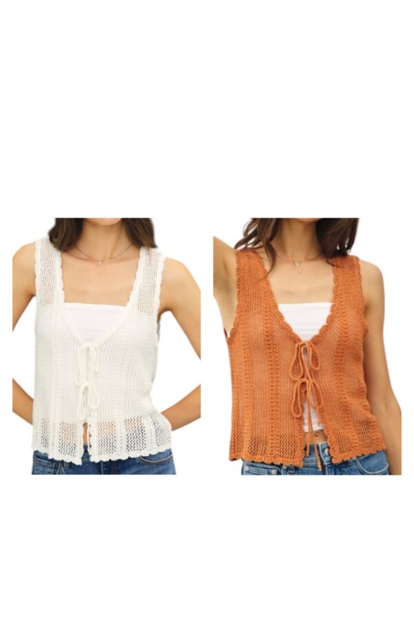 BE COOL CROCHET KNIT TIE SWEATER VEST