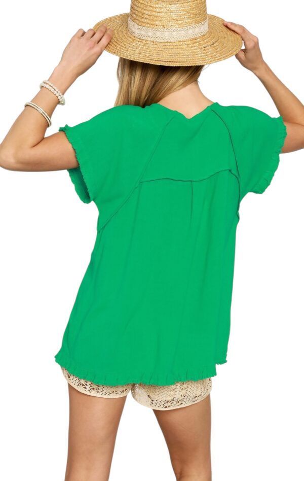 UMGEE LINEN BLEND SHORT SLEEVE PIN TUCK HI-LO TOP - Image 4