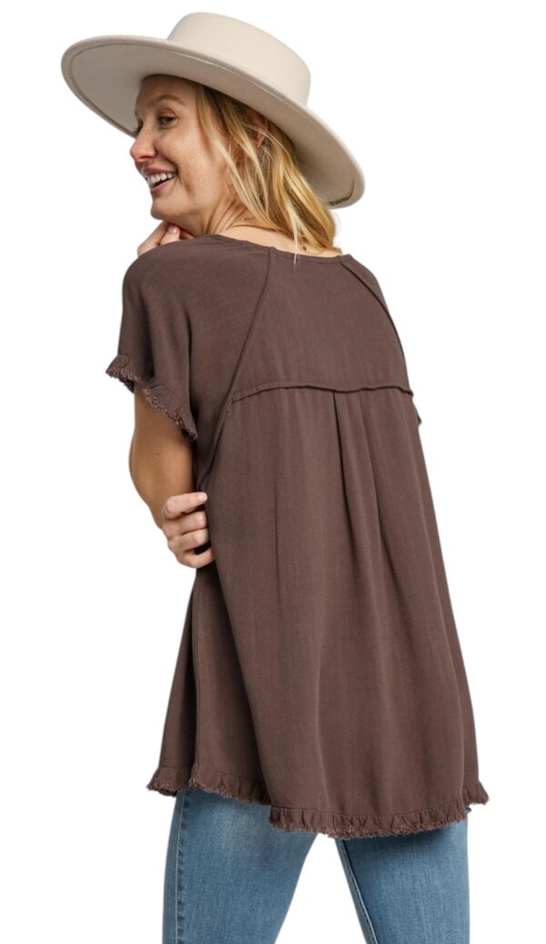 UMGEE LINEN BLEND SHORT SLEEVE PIN TUCK HI-LO TOP - Image 3