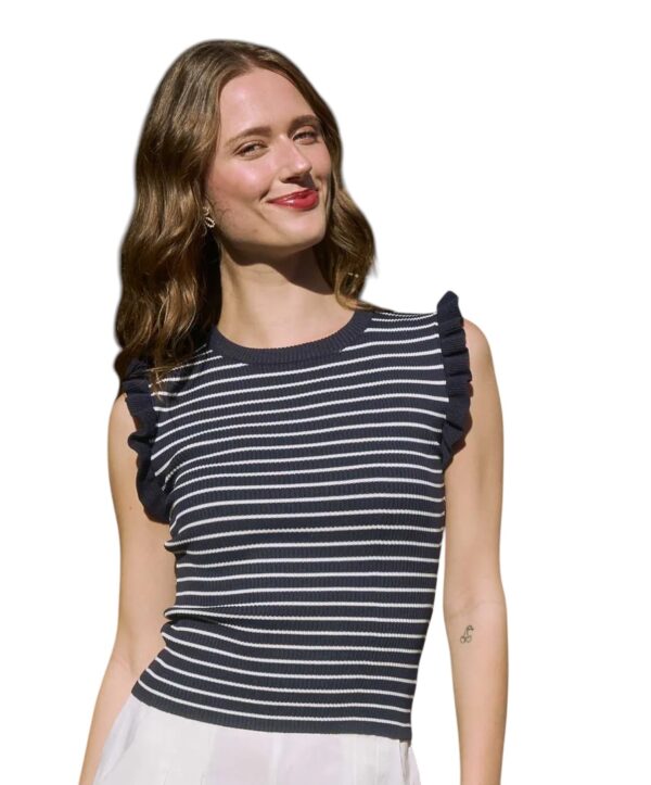 BLUPEPPER RUFFLE TRIM STRIPE SLEEVELESS SWEATER - Image 4