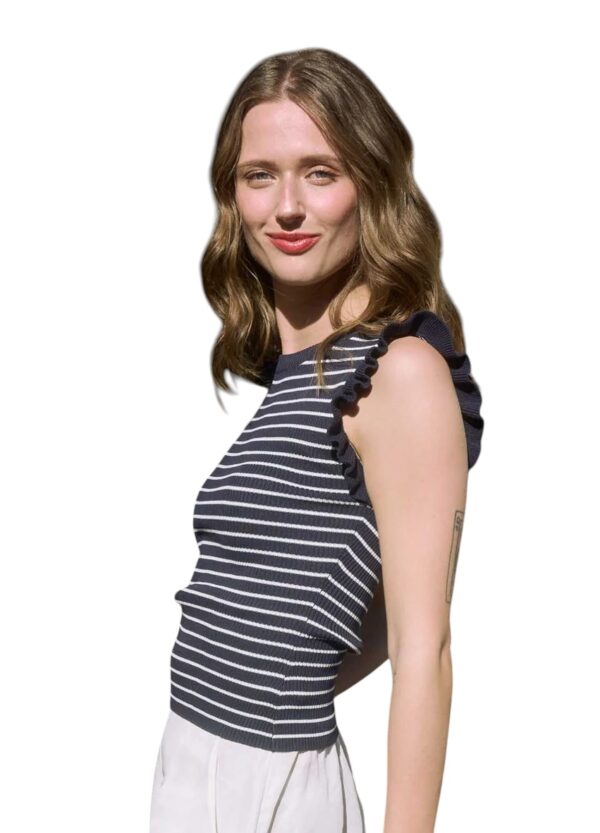 BLUPEPPER RUFFLE TRIM STRIPE SLEEVELESS SWEATER - Image 3