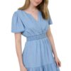 BLUPEPPER SPLIT NECK CHAMBRAY MINI DRESS - Image 3