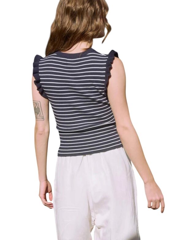 BLUPEPPER RUFFLE TRIM STRIPE SLEEVELESS SWEATER - Image 2