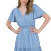 BLUPEPPER SPLIT NECK CHAMBRAY MINI DRESS - Image 2