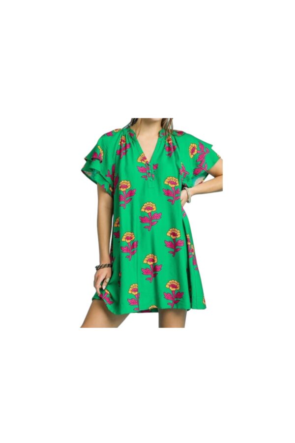 UMGEE FLUTTER SLEEVE PRINT MINI DRESS