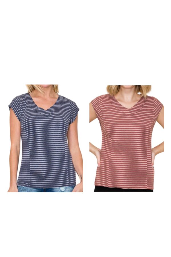 STACCATO STRIPED CAP SLEEVE NECK TOP