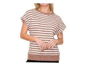 STACCATO CREWNECK EXPOSED STITCH STRIPE TOP