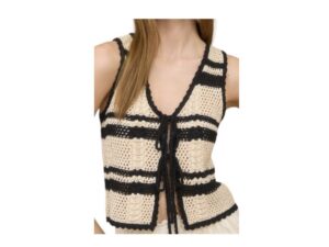 BLUPEPPER STRIPED CROCHET TIE FRONT VEST
