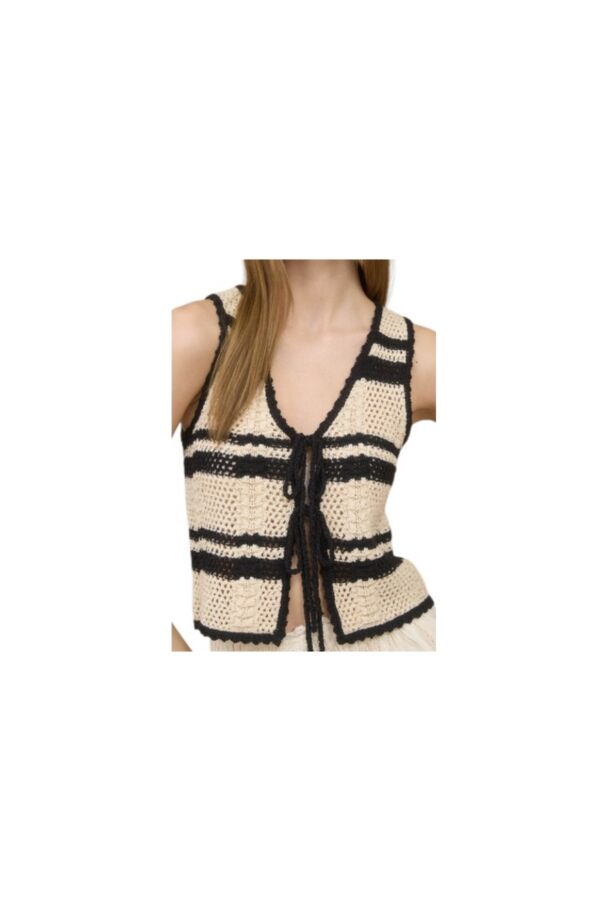 BLUPEPPER STRIPED CROCHET TIE FRONT VEST