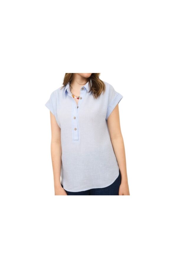 BLUPEPPER STRIPE HALF BUTTON COLLARED SHIRT
