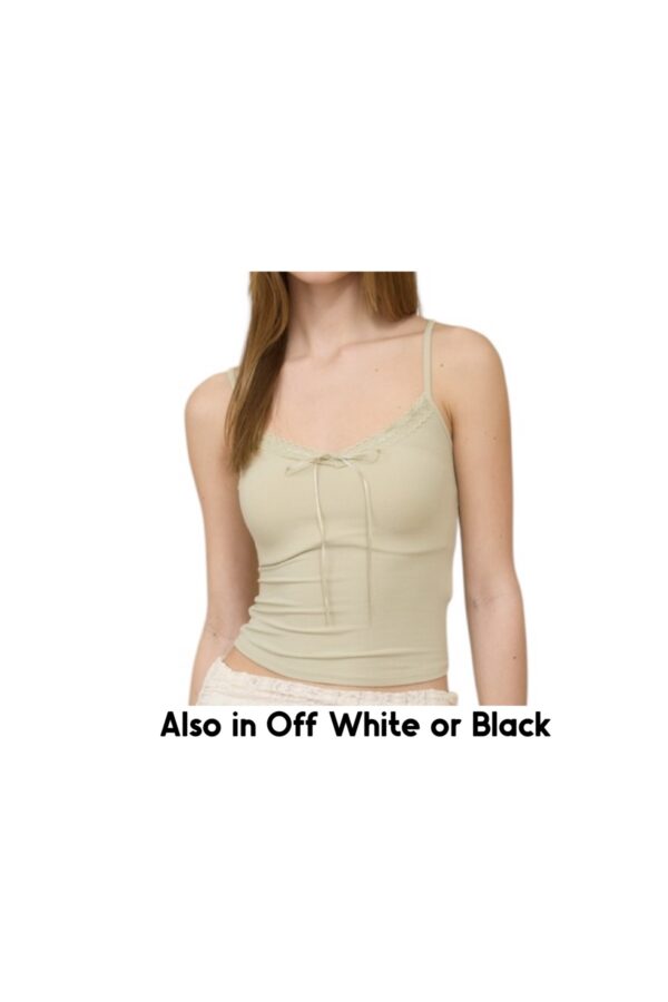 BLUPEPPER LACE TRIM SATIN BOW KNIT CAMI