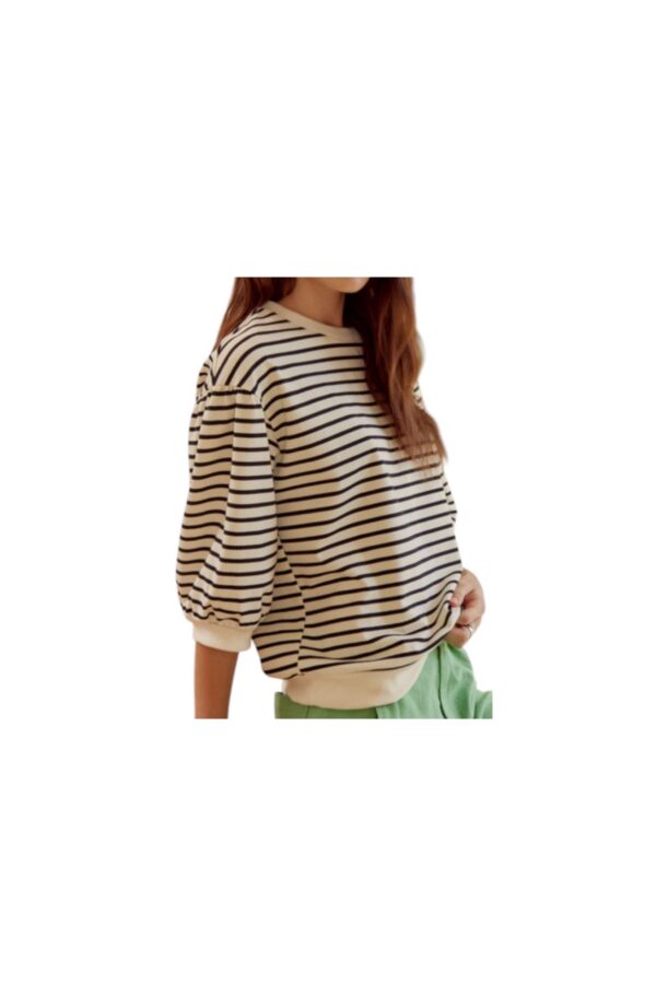 JODIFL ELBOW PUFF SLEEVE TEXTURED STRIPE TOP