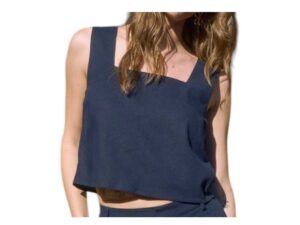 BLUPEPPER SQUARE NECK CROPPED LINEN TANK