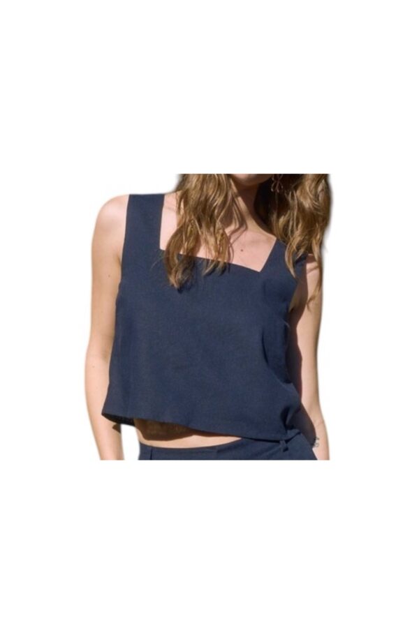 BLUPEPPER SQUARE NECK CROPPED LINEN TANK