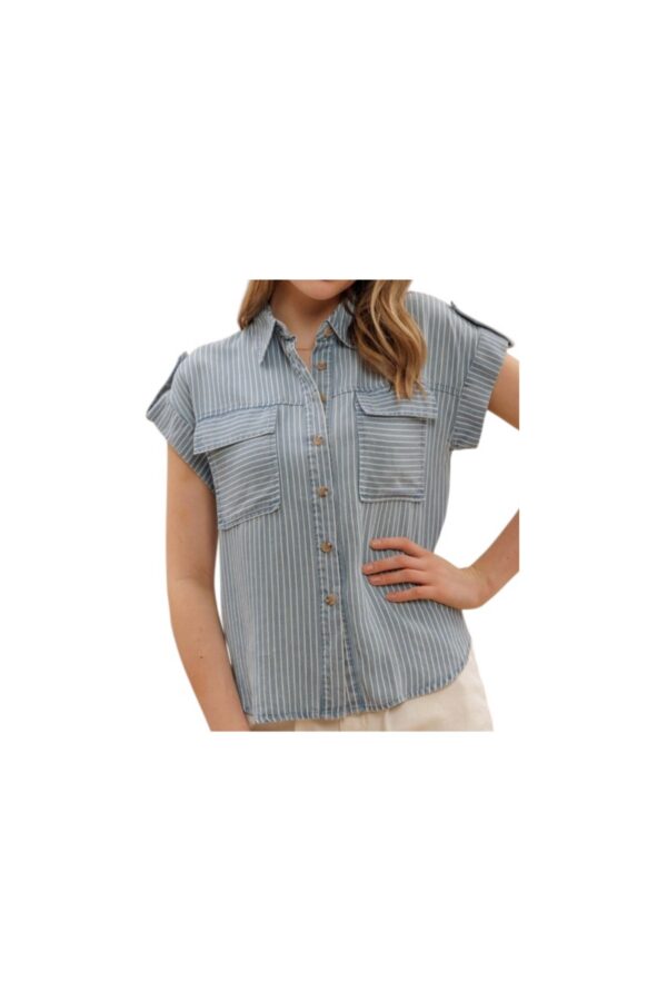BLUPEPPER STRIPED BUTTON DOWN CHAMBRAY SHIRT