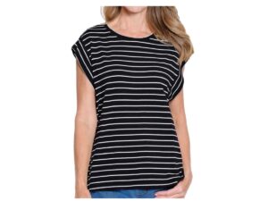 MULTIPLES BANDED SLEEVE STRIPE KNIT TOP