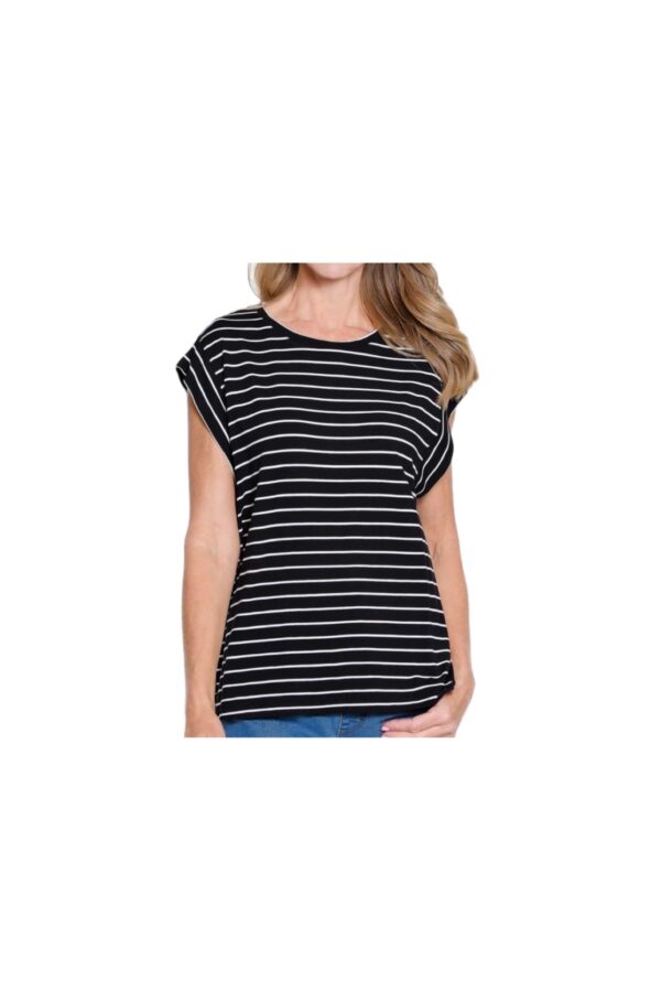 MULTIPLES BANDED SLEEVE STRIPE KNIT TOP
