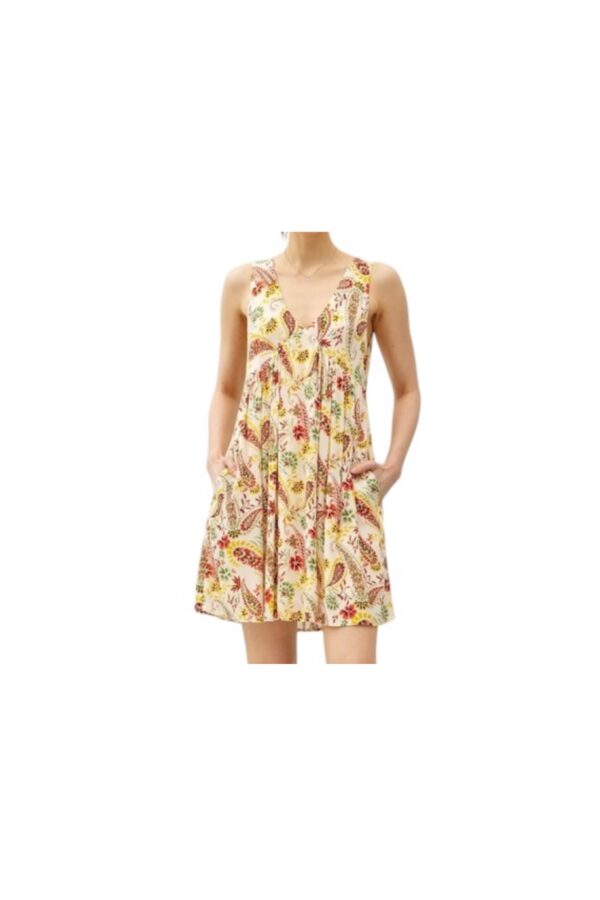 BE COOL TERRACOTTA PAISLEY V-NECK DRESS