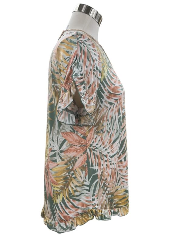 SOUTHERN LADY SHORT SLEEVE RUFFLE TRIM PALM PRINT TOP - Image 7