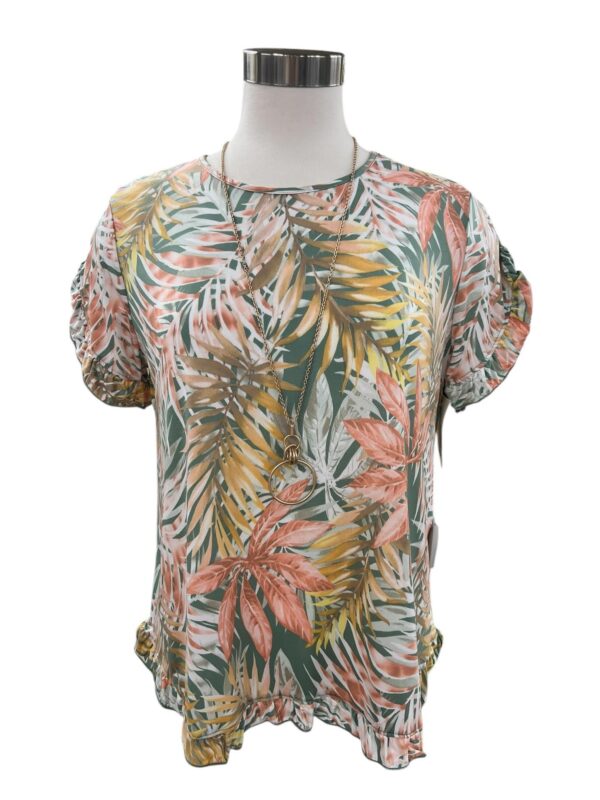 SOUTHERN LADY SHORT SLEEVE RUFFLE TRIM PALM PRINT TOP - Image 6