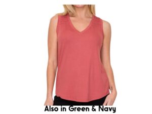 STACCATO SMOCKED SHOULDER V-NECK KNIT TANK