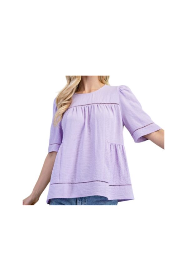 GIGIO ROUND NECK SHORT SLEEVE TOP WITH TRIM DETAIL