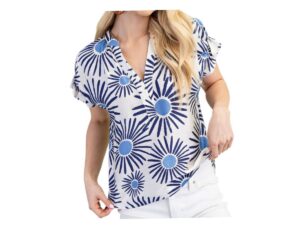 GIGIO SUNBURST PRINT V-NECK TOP