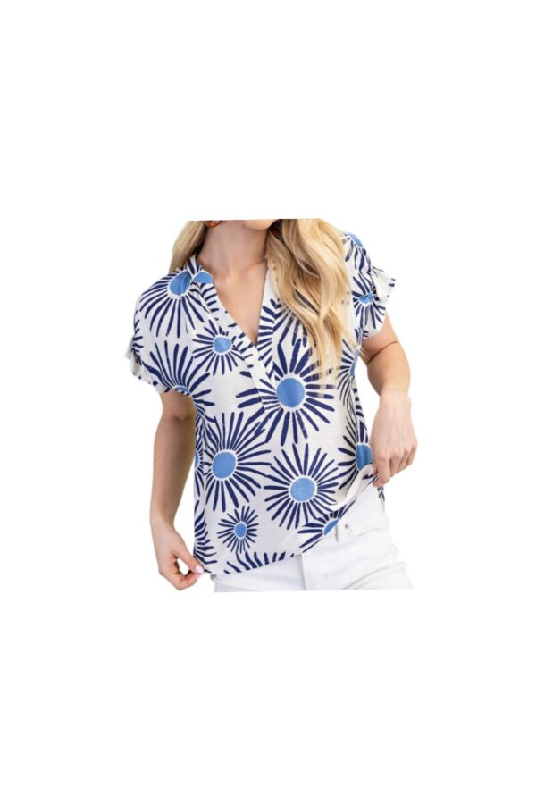 GIGIO SUNBURST PRINT V-NECK TOP